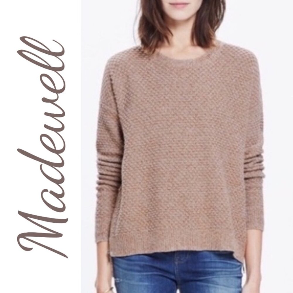MADEWELL LANDMARK BEIGE TEXTURED SIDE ZIP CREW NECK SWEATER,‎ SMALL